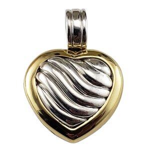 David Yurman Sterling Silver & 18K Yellow Gold Cable Heart Locket Pendant #20403